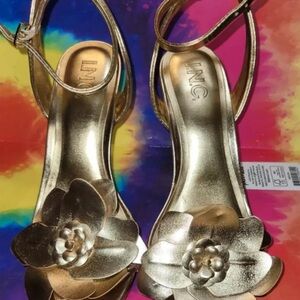 INC International Concepts Metallic Gold Floral Heels